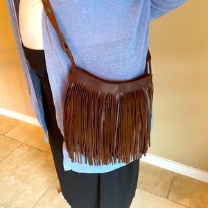 Two Bar West Fringe Purse with Studded Crossbody Strap